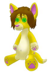  ambiguous_gender animate_inanimate anthro brown_hair button_(fastener) button_eyes canid canine canis dingo fur hair hi_res lorris_(thankfullorris) mammal paws plushie sewn_mouth smile solo thankfullorris yellow_body yellow_fur 