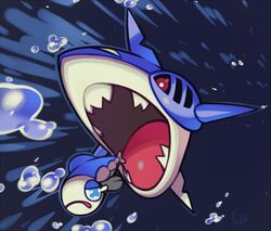  animal_focus blue_eyes chasing commentary english_commentary fish full_body no_humans pinkgermy pokemon pokemon_(creature) purple_eyes sharpedo swimming underwater water wishiwashi wishiwashi_(solo) 