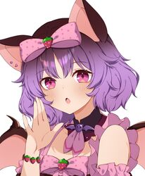  animal_ears bat_(animal) bat_ears bat_girl bat_wings black_hair blush commission female highres indie_virtual_youtuber looking_at_viewer miko_amai multicolored_hair purple_eyes purple_hair short_hair solo tsukichan_(maynyan23) virtual_youtuber white_background wings 