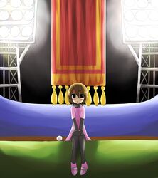  banner baseball baseball_mitt black_eyes black_thighhighs black_undershirt blush brown_hair commentary dress female hair_between_eyes hands_on_lap highres jiima_tarou layered_clothes long_sleeves looking_ahead looking_at_viewer minna_no_rhythm_tengoku night parted_lips pink_dress pink_footwear pitcher_(rhythm_tengoku) rhythm_tengoku shirt shoes short_hair short_sleeves sitting solo stadium_lights thighhighs turtleneck undershirt upturned_eyes v_arms 