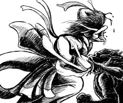  2014 ambiguous_gender anthro blood bodily_fluids clothed clothing dragon duo fight hair horn kalnareff kalnareff_(character) long_hair male monochrome mythological_creature mythological_scalie mythology open_mouth punch scalie simple_background tail tongue tongue_out unknown_species white_background 