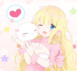  ;) beelzebub-jou_no_okinimesu_mama. beelzebub_(beelzebub-jou) blonde_hair blue_eyes commentary_request creature female kesaran_pasaran_(beelzebub-jou) long_hair one_eye_closed rihoro smile 