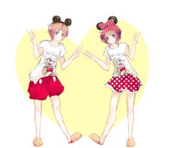  1boy akatsuki_no_yona animal_ears blue_eyes blush brown_hair disney earrings female heart jewelry open_mouth purple_eyes red_hair ribbon shoes short_hair shorts simple_background skirt smile yona_(akatsuki_no_yona) yun_(akatsuki_no_yona) 