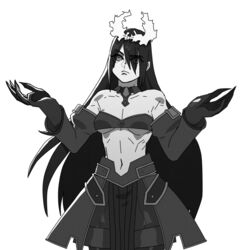  black_theme boots bra breasts cleavage commentary_request cosplay fate/grand_order fate/stay_night fate_(series) female full_body genderswap_(mtf) greyscale hair_between_eyes hair_ribbon humanization long_hair looking_at_viewer marvel monochrome monster_girl mordred_(fate) mordred_(fate/apocrypha) mordred_(fate/apocrypha)_(cosplay) pale_skin pose ribbon rule_63 skirt solo somersaultdropkick spider-man_(series) standing stomach symbiote transparent_background underboob underwear venom_(marvel) very_long_hair yandere 