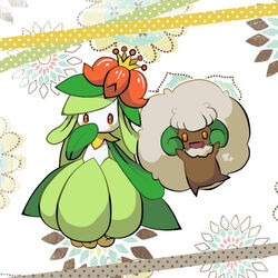  bad_id bad_pixiv_id blush_stickers commentary_request flower jumping kyabechi lilligant monster_girl open_mouth outline plant_girl pokemon pokemon_(creature) red_eyes smile standing whimsicott yellow_eyes 