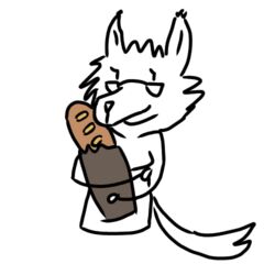  1:1 anthro bag bread breasts canid canine canis cheek_tuft ear_tuft eyelashes eyewear facial_tuft female food glasses hair half-length_portrait holding_object low_res lynn_(deltav) mammal portrait short_hair simple_background solo tuft unknown_artist white_background wolf 