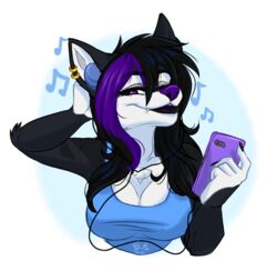  2021 5_fingers alpha_channel anthro black_hair breasts canid canine canis clothed clothing digital_media_(artwork) ear_piercing ear_ring ei-ka eyebrows eyelashes female fingers hair lips mammal piercing purple_eyes ring_piercing smile solo wolf 