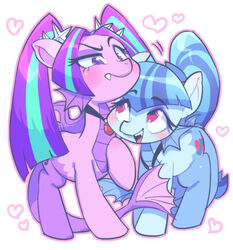  2020 accessory all_fours alternate_form alternate_species aria_blaze_(eg) blue_body blue_hair blush cute_fangs cutie_mark daww digital_drawing_(artwork) digital_media_(artwork) duo equestria_girls equid equine female female/female feral fin fish_tail hair hasbro headband heart_symbol horse hybrid jewelry kaeritai07 kemono looking_at_another mammal multicolored_hair my_little_pony pendant pony ponytail purple_body purple_eyes purple_hair red_eyes romantic romantic_ambiance shaded simple_background siren sonata_dusk_(eg) twintails two_tone_hair white_background 