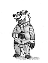  2016 3_toes 4_fingers aged_down anthro badger belt bent_arm beverage black_and_white cheek_tuft chin_tuft classy claws clothing dress_shirt eye_bags facial_tuft fan_character feet finger_claws fingers graphite_(artwork) grey_clothing grey_necktie grey_topwear grey_vest holding_beverage holding_object labjer looking_aside male mammal mature_anthro mature_male monochrome mustelid musteline necktie pattern_clothing pattern_shirt pattern_topwear pinstripes scruffy sharp_teeth shirt simple_background solo striped_clothing striped_shirt striped_topwear stripes teeth toe_claws toes topwear traditional_media_(artwork) tristan_growlagher_(spiff) tuft vest white_background 