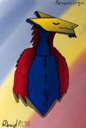  2024 absurd_res anthro closed_eyes colored davidrltg digital_drawing_(artwork) digital_media_(artwork) fur gradient_background half_body hi_res male mouth_closed nude romania romanian romanian_flag romanian_sergal sergal shaded side_view signature simple_background solo text 