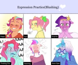  anthro anthrofied auroricorn aztrial blush bodily_fluids clothing comet_(mlp) covering covering_mouth earth_pony english_text equid equine eyewear female glasses hasbro heart_symbol hi_res horn horse jazz_hooves_(mlp) looking_at_viewer mammal meme mlp_g5 my_little_pony mythological_creature mythological_equine mythology pipp_petals_(mlp) pony posey_(g5) sunny_starscout_(mlp) sweat sweatdrop sweater text topwear unicorn zipp_storm_(mlp) 