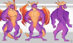  3_toes 4_fingers abs activision aged_up anthro anthrofied ass back_muscles balloonist_spyro biceps big_muscles claws closed_smile deltoids dragon european_mythology facial_spikes fangs featureless_crotch feet fingers forearm_muscles frill_(anatomy) front_view hands_on_hips hi_res hiona~ horn jaw_spikes lats_(muscle) male membrane_(anatomy) membranous_wings model_sheet mouth_closed multicolored_body muscular muscular_anthro muscular_male mythological_creature mythological_scalie mythology neck_spikes nude pecs pose pronounced_browridge purple_body quads rear_view scales scalie simple_background smile solo spikes spikes_(anatomy) spyro spyro_the_dragon standing tail teeth three-quarter_view toes triceps two_tone_body western_dragon wings 