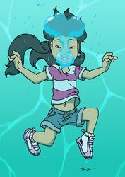  air_bubble bottomwear bubble clothed clothing female floating hair hi_res human human_only jbwarner86 long_hair looking_at_viewer mammal not_furry shorts solo twintails underwater water young 