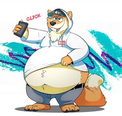  2015 anthro belly belly_overhang canid canine canis clothing fox foxxel hi_res hoodie hyenahyena male mammal meme navel obese obese_anthro obese_male overweight overweight_anthro overweight_male selfie solo solo_jazz_pattern topwear 