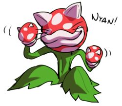  3_heads :3 ambiguous_gender borvar cat_piranha_plant elemental_creature felid feline flora_fauna mammal mario_bros multi_head nintendo piranha_plant plant polka_dots red_body red_skin simple_background solo whiskers white_background white_body white_skin 