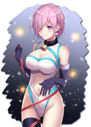  adapted_costume alternate_costume artist_name bare_shoulders bell black_gloves black_thighhighs blush breasts christmas cleavage cleavage_cutout clothing_cutout collar commentary_request earrings elbow_gloves fate/grand_order fate_(series) female fur-trimmed_gloves fur_trim gloves groin hair_over_one_eye highleg highleg_leotard highres ironatsuki jewelry large_breasts leotard light_purple_hair looking_at_viewer mash_kyrielight navel navel_cutout neck_bell partial_commentary purple_eyes short_hair signature single_thighhigh smile snowflake_earrings solo thighhighs thighs white_leotard 