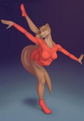  absurd_res animalympics anthro balancing breasts clothing dance_shoes dancewear exposure_variation female flexible footwear gymnast gymnast_leotard gymnastics hi_res leotard mammal mustelid otter plantigrade purple_eyes raised_leg sacrificabominat shoes solo tatiana_tuschenko 