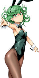  animal_ears bent_spoon black_bow black_bowtie black_leotard bow bowtie breasts brown_pantyhose cowboy_shot curly_hair detached_collar fake_animal_ears female floating green_eyes green_hair haruhisky highleg highleg_leotard highres leotard one-punch_man pantyhose playboy_bunny rabbit_ears rabbit_tail short_hair simple_background small_breasts solo source_request spoon spoon_bending standing strapless strapless_leotard tail tatsumaki telekinesis wrist_cuffs 