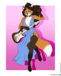  4:5 canid canine cassie_(disambiguation) cassie_the_rock_vixen clothing dress electric_guitar female fender_musical_instruments_corporation fox foxboy83 foxonian guitar hair hi_res mammal musical_instrument plucked_string_instrument red_fox solo stratocaster string_instrument true_fox 