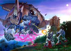  airplane apsalus battle dopp firing flying ground_gundam gun gundam gundam_08th_ms_team koizumi_kazuaki_production mecha weapon 