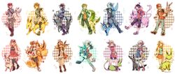  6+girls alternate_color backwards_hat bad_id bad_pixiv_id bandana baseball_cap beanie bike_shorts black_hair black_legwear blonde_hair blue_(pokemon) bow brown_hair cabbie_hat calme_(pokemon) coat dawn_(pokemon) denim denim_shorts double_bun eevee espeon eyewear_on_head flareon forked_tail gen_1_pokemon gen_2_pokemon gen_4_pokemon gen_6_pokemon glaceon gold_(pokemon) haruka_(pokemon) hat hat_bow high_ponytail highres holding holding_poke_ball jolteon kotone_(pokemon) kouki_(pokemon) kyouhei_(pokemon) leafeon long_hair mei_(pokemon) multiple_boys multiple_girls naru_(andante) one_eye_closed overalls pleated_skirt poke_ball pokemon pokemon_(creature) pokemon_(game) pokemon_bw pokemon_bw2 pokemon_dppt pokemon_emerald pokemon_frlg pokemon_hgss pokemon_platinum pokemon_rse pokemon_xy porkpie_hat red_(pokemon) red_(pokemon_frlg) serena_(pokemon) shiny_pokemon short_hair shorts skirt sunglasses sylveon tail thighhighs touko_(pokemon) touya_(pokemon) twintails umbreon vaporeon visor_cap vs_seeker white_legwear winter_clothes yuuki_(pokemon) 