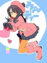  animification black_hair boots female gloves hat heart jacket long_hair pantyhose pikaro purple_eyes solo south_park wendy_testaburger 