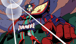  berserk_ryuuko black_hair blood breasts colored_sclera colored_skin commentary_request creator_connection extra_mouth eyecatch fangs female fusion green_skin horns kill_la_kill large_breasts matoi_ryuuko multicolored_hair navel nicetack oversized_limbs parody red_eyes red_hair scissor_blade_(kill_la_kill) senketsu solo style_parody tengen_toppa_gurren_lagann ttgl_eyecatch two-tone_hair yellow_sclera 