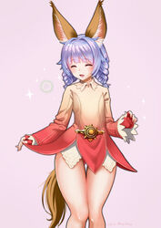  animal_ears ass_visible_through_thighs braid closed_eyes clothes_lift commentary_request dog_ears dog_tail dress dress_lift elin female fingerless_gloves gloves gradient_clothes gradient_dress hair_intakes highres kumehara_chiyota lifting_own_clothes long_hair open_mouth panties panty_peek purple_hair red_panties short_dress smile solo tail tera_online thigh_gap thighs twin_braids twintails underwear 