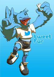  2019 animated anthro avian beak bird blue_body blue_feathers cellphone electronics feathers holding_cellphone holding_object holding_phone holding_smartphone male meme midriff nakayan open_mouth phone short_playtime smartphone smile solo tweetfur twitter twitter_logo uvula 