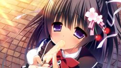  black_hair bow front_wing game_cg innocent_girl long_hair nanaca_mai nanami_hinako purple_eyes 