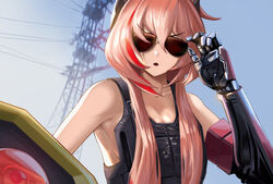  banana_(girls&#039;_frontline) breasts censored censored_text cleavage collarbone cosplay cyberpunk_(series) cyberpunk_2077 female girls&#039;_frontline highres johnny_silverhand johnny_silverhand_(cosplay) korean_commentary long_hair m4_sopmod_ii_(girls&#039;_frontline) mechanical_arms meme milkdd multicolored_hair non-humanoid_robot parody robot sideboob sidelocks single_mechanical_arm streaked_hair sunglasses very_long_hair wake_the_fuck_up_samurai_(meme) 