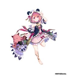  animal_hood arm_garter arm_up artist_request barefoot blush bow commentary_request dress earrings female frilled_dress frills full_body hair_between_eyes hair_ornament hairclip hood jewelry leg_up looking_at_viewer multiple_bows neck_ribbon nijisanji oerba_yun_fang official_art panda_hood pink_eyes pink_hair pointy_ears red_bow ribbon sasaki_saku sasaki_saku_(valkyrie_hero) second-party_source short_hair simple_background smile solo standing standing_on_one_leg valkyrie_connect virtual_youtuber waving white_background 