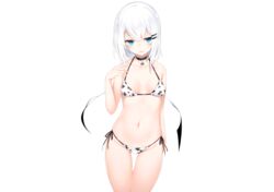  aqua_eyes bikini collar navel original otokuyou ringo-chan_(otokuyou) short_hair swimsuit white white_hair 