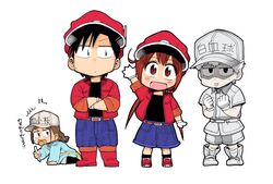  2boys 2girls ae-3803 all_fours black_legwear boots braid chibi commentary_request denim denim_shorts f-cell_(hataraku_saibou_baby) fukuda_yasuhiro hair_bobbles hair_ornament hataraku_saibou hataraku_saibou_baby highres jacket jeans lolicon long_hair low_twintails marker multiple_boys multiple_girls official_art open_clothes open_jacket open_mouth pacifier pants pigeon-toed platelet_(hataraku_saibou) red_blood_cell_(hataraku_saibou) red_blood_cell_(hataraku_saibou_baby) red_eyes red_footwear red_jacket shaded_face shoes short_sleeves shorts smile sneakers socks toddler twintails u-1146 uniform waving white_blood_cell_(hataraku_saibou) white_blood_cell_(hataraku_saibou_baby) white_footwear 