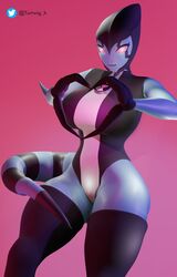  3d 3d_(artwork) ben_10 big_ass big_breasts blender blender_(software) blue_skin buhonero75 chaquetrix female heart kineceleran pink_eyes sole_female tail turtwig_h xlr8 