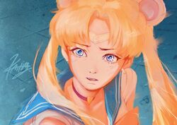  bishoujo_senshi_sailor_moon bishoujo_senshi_sailor_moon_s blonde_hair blue_eyes blue_sailor_collar bow bowtie breasts choker circlet cleavage collarbone crescent crescent_earrings derivative_work earrings female from_side hair_ornament hair_over_shoulder heart heart_choker highres jewelry kasumi_yoshida long_hair magical_girl meme parted_bangs parted_lips red_bow red_bowtie red_choker sailor_collar sailor_moon sailor_moon_redraw_challenge_(meme) sailor_senshi_uniform school_uniform screenshot_redraw serafuku signature solo sweatdrop tsukino_usagi twintails upper_body 