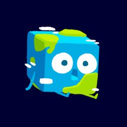  2019 ambiguous_gender animate_inanimate blue_background blue_body blue_eyes cube_(object) earth hyeing02 not_furry open_mouth planet simple_background sitting solo waddling_head 