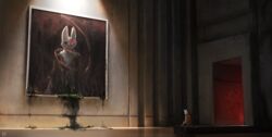  2021 ambiguous_gender anthro clothed clothing detailed_background dr_rabbit_(tomtc) flower fur hi_res inside lagomorph leporid mammal painting plant rabbit sitting solo tomtc topwear white_body white_fur 