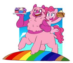  2021 absurd_res alpha_channel alternate_rainbow_pride_colors border camelid centaurworld colorful_theme crossover cupcake doodlemark duo earth_pony equid equine female feral food friendship_is_magic hair happy hasbro hi_res holding_food holding_object horse lgbt_pride llama mammal my_little_pony netflix open_mouth pancake pink_body pink_hair pinkie_pie_(mlp) pony pride_colors rainbow rainbow_pride_colors rainbow_symbol riding simple_background smile taur transparent_background transparent_border wammawink 