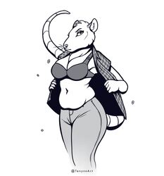  2020 5_fingers american_opossum anthro breasts clothed clothing digital_media_(artwork) eyebrows eyelashes female fingers mammal marsupial solo tenynn 