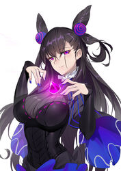  bad_id bad_pixiv_id black_dress blush breasts closed_mouth cone_hair_bun double_bun dress fate/grand_order fate_(series) female gem hair_between_eyes hair_bun hair_ornament hands_up highres huang_(volt0526) juliet_sleeves large_breasts long_hair long_sleeves looking_at_viewer murasaki_shikibu_(fate) photoshop_(medium) puff_and_slash_sleeves puffy_sleeves purple_eyes purple_gemstone simple_background sleeves_past_wrists smile solo two_side_up very_long_hair white_background wide_sleeves 