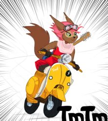  anthro female green_eyes guitar hi_res hybrid kangaroo macropod mammal marsupial motor_scooter motor_vehicle motorcycle musical_instrument plucked_string_instrument rodent sciurid solo string_instrument tama-tama tree_squirrel unknown_artist vehicle 