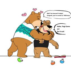  1:1 2021 anthro bear beargarbage black_nose blush boo-boo_bear book clothing dialogue duo english_text hanna-barbera heart_symbol hearts_around_body hearts_around_head hi_res hug humanoid_hands jellystone_(hbo_max) kissing male male/male mammal number partial_speech_bubble shirt slightly_chubby speech_bubble text topwear yogi_bear yogi_bear_(character) 