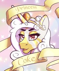  5:6 absurd_res alicorn cocaine_(artist) conditional_dnp equid equine female feral gem gold_(metal) gold_jewelry hasbro hi_res horn jewelry looking_at_viewer mammal my_little_pony mythological_creature mythological_equine mythology open_mouth princess_coke solo wings zebra 