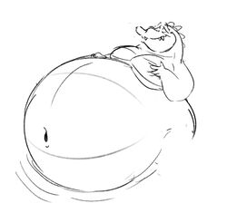  2021 alligator alligatorid anthro crocodilian fangs half-length_portrait hand_on_belly hand_on_moob looking_at_belly looking_down looking_down_at_self looking_down_at_stomach louis_(tpatf) male monochrome moobs navel nude obese obese_anthro obese_male overweight overweight_anthro overweight_male portrait praceph reptile scales scalie smile solo teeth wide_eyed 