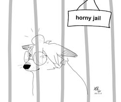  bonk_(meme) canid canine cheems dogelore english_text fox go_to_horny_jail hi_res mammal maplefox meme monochrome simple_background solo text 