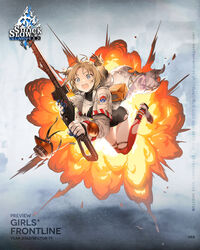  armband black_footwear black_gloves black_leotard blonde_hair blue_eyes breasts character_name coat commentary copyright_name d: english_commentary explosion female full_body gas_mask girls&#039;_frontline gloves gun hera_arms_vrb highres holding holding_gun holding_weapon hood hood_down hooded_coat kawaguchi_(mojacome) leotard long_sleeves mask medium_breasts midair multicolored_clothes multicolored_footwear multicolored_gloves official_art open_mouth parted_bangs pouch red_thighhighs rifle second-party_source short_hair short_twintails solo sticker tears thighhighs torn_clothes torn_coat torn_leotard torn_thighhighs twintails two-sided_gloves vrb_(girls&#039;_frontline) weapon web_address white_coat white_footwear white_gloves wide-eyed 