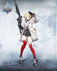  :d armband black_footwear black_gloves black_leotard blonde_hair blue_eyes breasts character_name coat commentary copyright_name covered_navel english_commentary female full_body gas_mask girls&#039;_frontline gloves gun hera_arms_vrb highres holding holding_gun holding_weapon hood hood_down hooded_coat kawaguchi_(mojacome) leotard long_sleeves looking_at_viewer mask medium_breasts multicolored_clothes multicolored_footwear multicolored_gloves official_art open_mouth parted_bangs pouch red_thighhighs rifle salute second-party_source short_hair short_twintails smile solo standing sticker thighhighs trigger_discipline twintails two-sided_gloves vrb_(girls&#039;_frontline) weapon web_address white_coat white_footwear white_gloves 