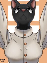  3:4 anthro big_breasts black_body breasts domestic_cat felid feline felis female first_person_view glistening glistening_eyes hi_res mammal rizal_ok solo 