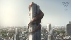  artist_name building cityscape day dragon joki_yoh no_humans original outdoors scenery skyscraper 